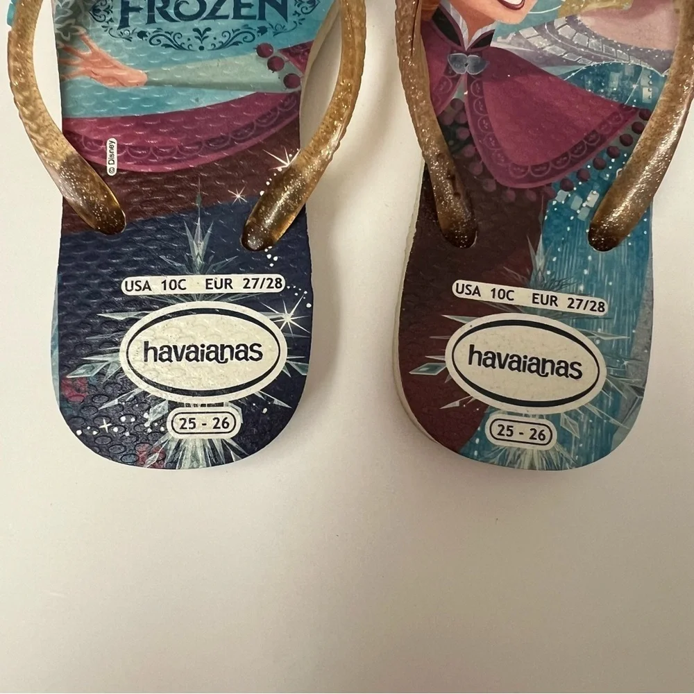 Havaianas| Disney Kids Frozen Flip Flops/Sandals- Blue and Gold- Size 10C